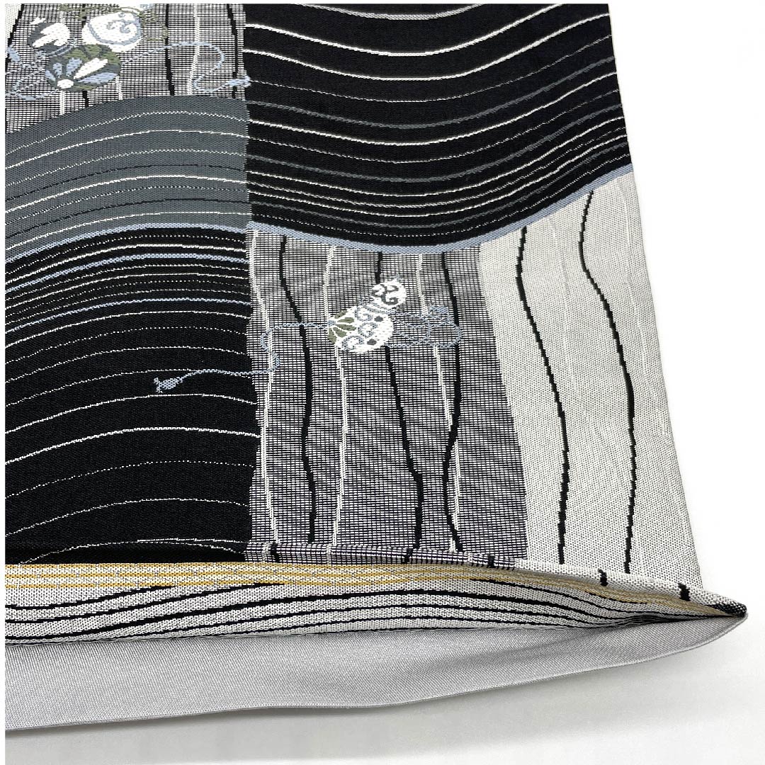 袋帯 変わり市松 瓢箪 モノトーン 帯丈438cm 正絹 Sランク 六通 カジュアル グラデーション系 1123008812399