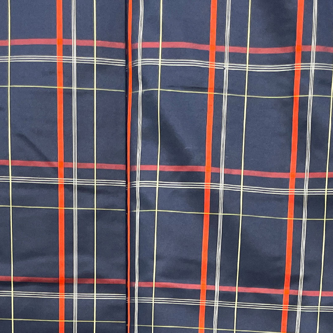 縞大島 身丈162.5cm 裄丈65.5cm 濃紺色 格子 正絹 Aランク 袷 紺系 1116002343418
