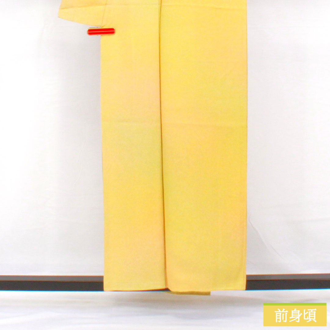 色無地 正絹 身丈156cm 裄丈63cm 一つ紋 丸に四ツ目菱 袷 Sランク 黄系 1114001922323