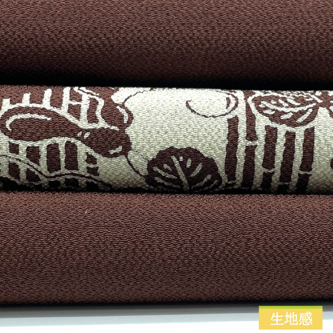 名古屋帯 正絹 Sランク 濃茶色(こいちゃいろ) 型染 ちりめん地 越後型染 帯丈363cm ポイント柄 カジュアル 茶系 1124010492314 名古屋仕立て