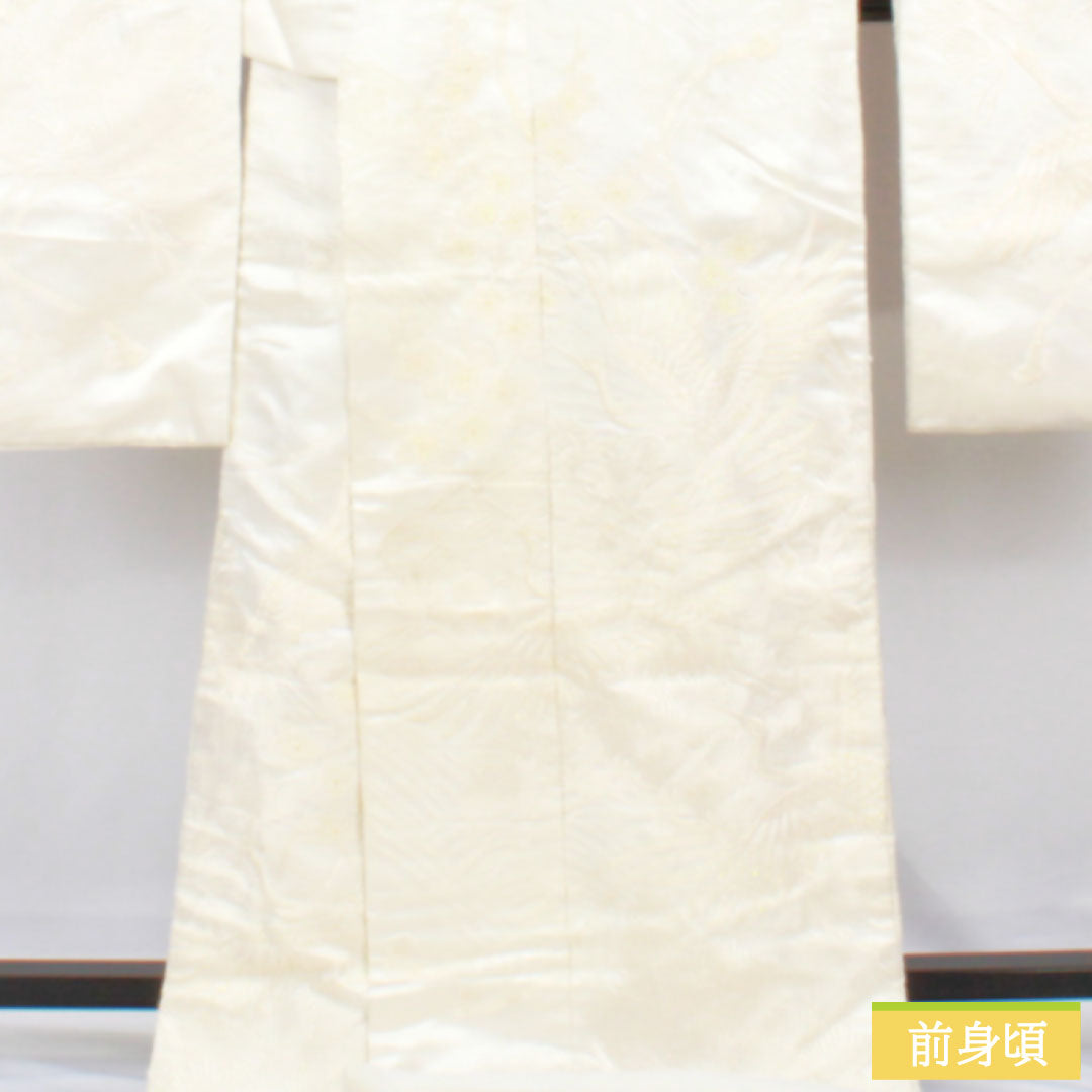 白無垢 正絹 Bランク 身丈185cm 裄丈62.5cm 唐織 鶴 松 菊 袷 白系 1110000974911
