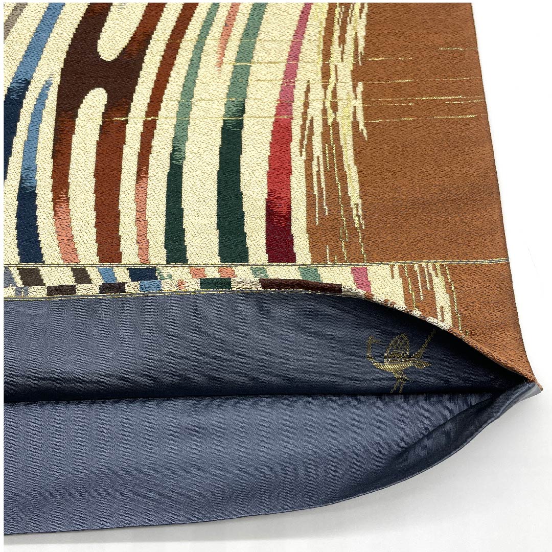 袋帯 赤錆色(あかさびいろ) 白綾苑大庭 幾何学模様 帯丈434cm 正絹 Sランク 六通 カジュアル グラデーション系 1123008802399