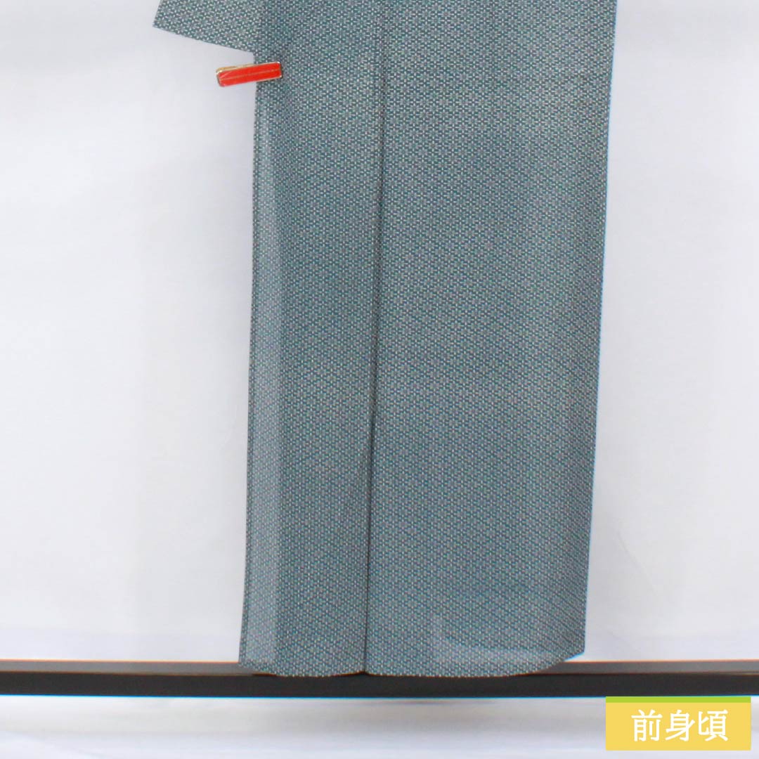 Summer Pure Silk Komon Kimono, Length 152.5cm, Sleeve Length 65.5cm, Indigo Iron (Aite-iro) Color, Edo Komon Pattern, Stencil Dyed, Abstract Pattern, Ro, Rank B, Blue, Product Code: 1132002774217