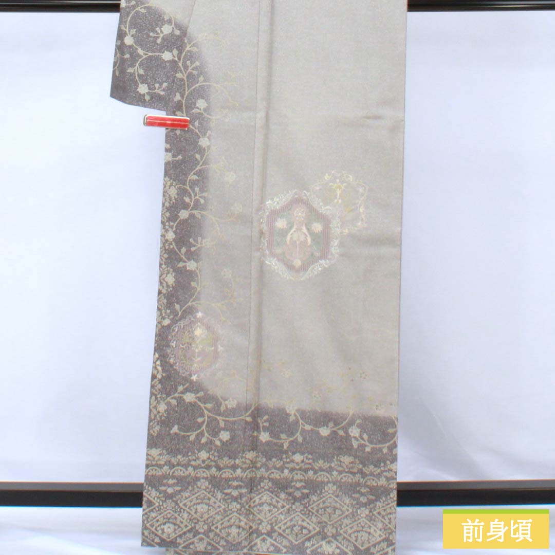 訪問着 正絹 Sランク 袷 身丈164.5cm 裄丈64.5cm 絹鼠色(きぬねずいろ) 蘇州刺繍 汕頭刺繍 抽象模様 グレー系 1112006422422