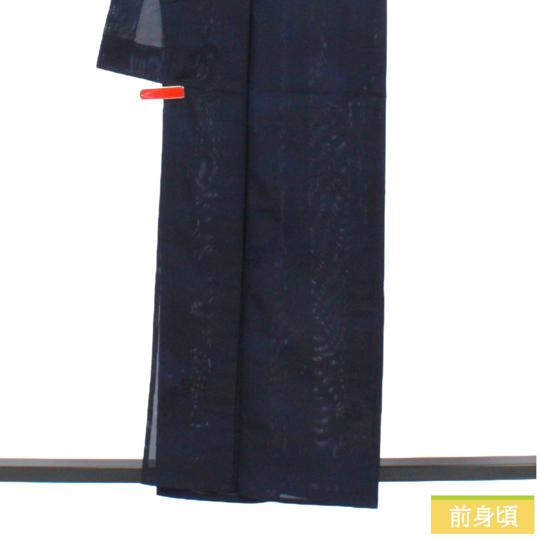 夏物 正絹 色無地 Sランク 身丈159.5cm 裄丈63cm 濃紺色(のうこんいろ) 露芝 草花模様 紗 紺系 1132004452318