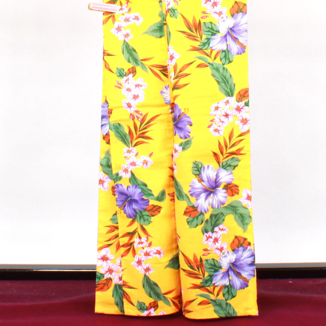 浴衣 山吹色 ハイビスカス 木綿 Sランク 単衣 身丈165cm 裄丈67.5cm 黄系 1118003262523