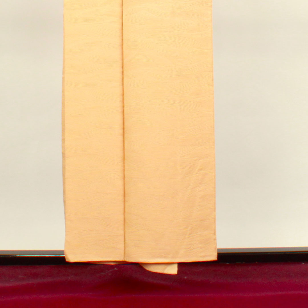 色無地 正絹 淡朽葉色 波 丸に木瓜 身丈153.5cm 裄丈65cm 袷 Sランク 橙系 1114000882226