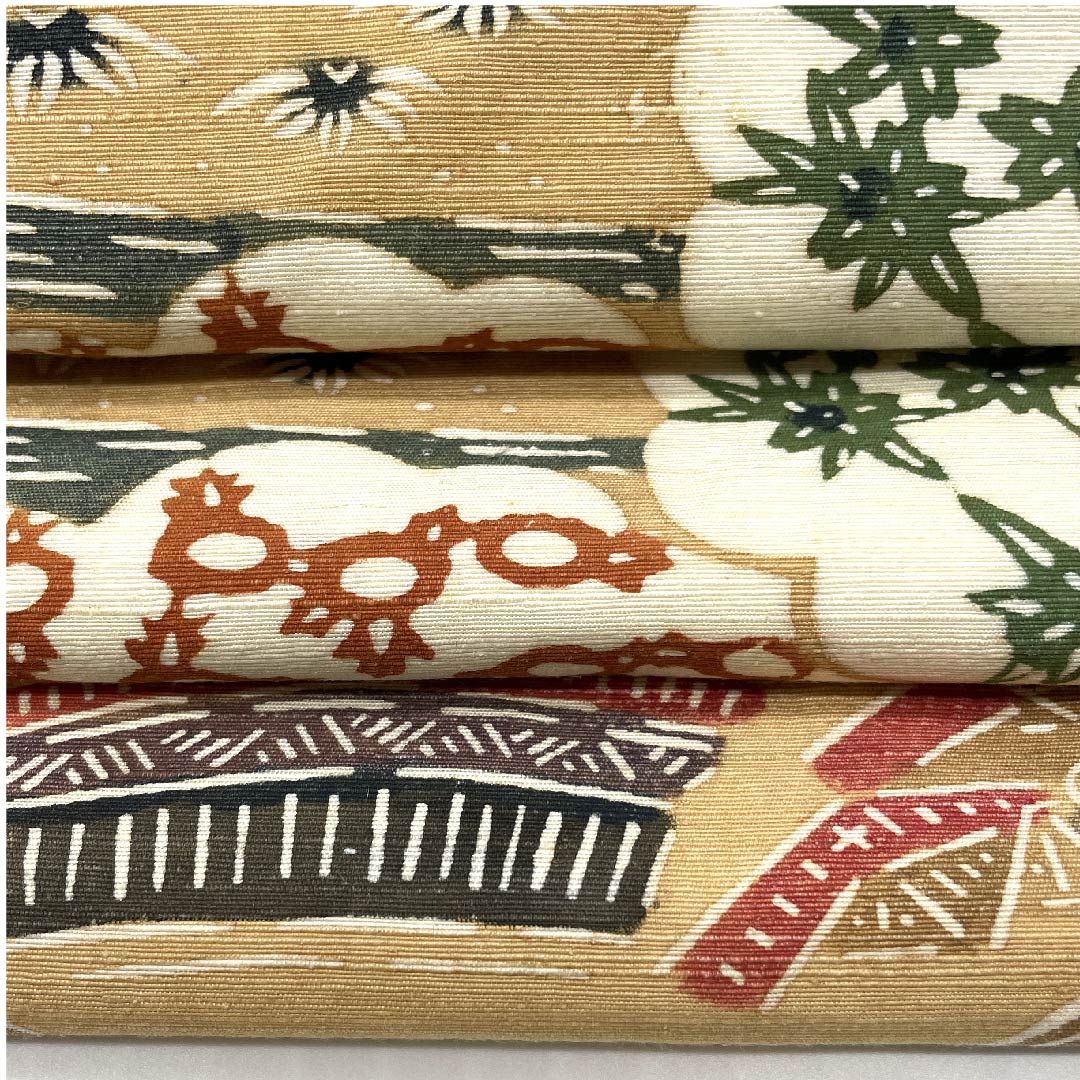 Nagoya obi, light withered leaf color, crepe fabric, floral, butterfly, bird pattern, obi length 353cm, pure silk, A rank, six-pass, casual, beige, 1124004723325, Nagoya style