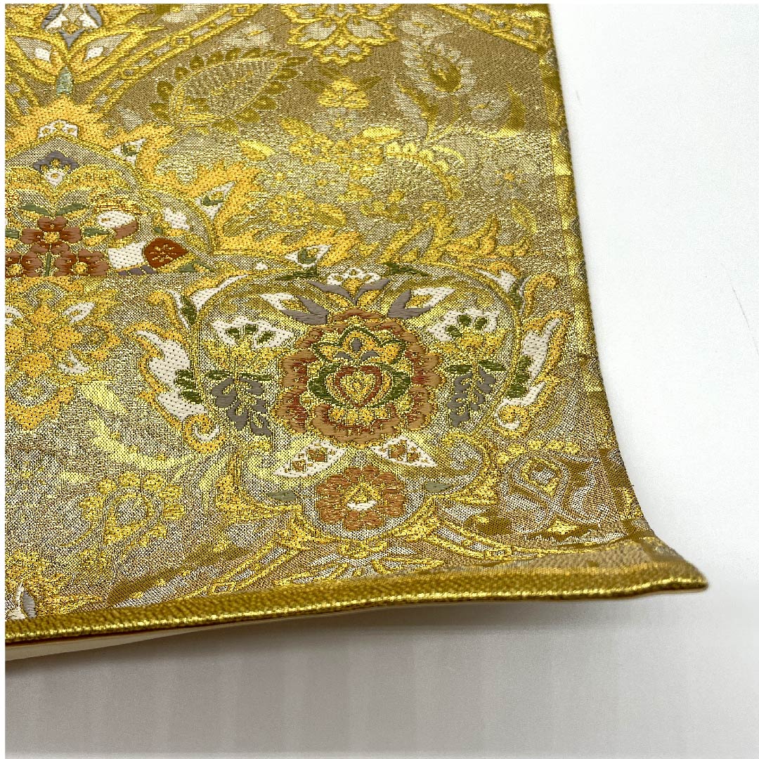 袋帯 金色 向かい鳳凰 花模様 帯丈430cm 正絹 Sランク 六通 フォーマル 金系 1123008112321
