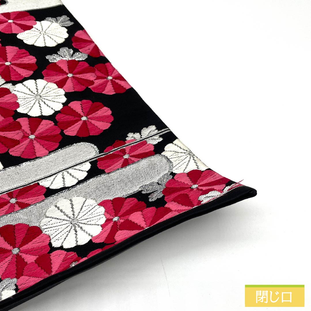 袋帯 正絹 黒色(くろいろ) 万寿菊 帯丈400cm Sランク 六通 フォーマル 黒系 1123011972310