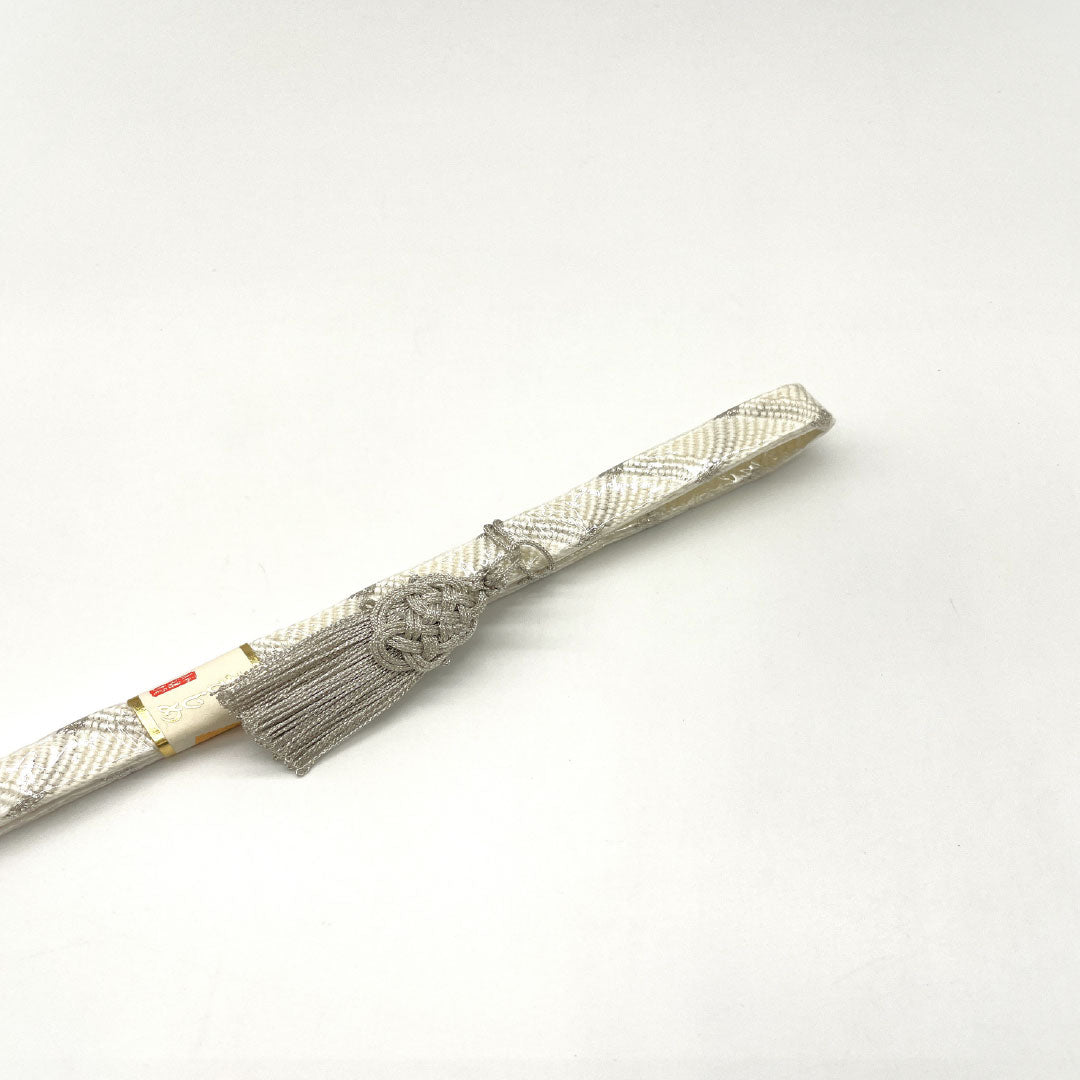 (新古品) 帯締め・帯揚げセット 正絹 Sランク 結婚式 披露宴 扇付き 長さ約152cm 幅約1.5cm 留袖用 白系 1141000052311