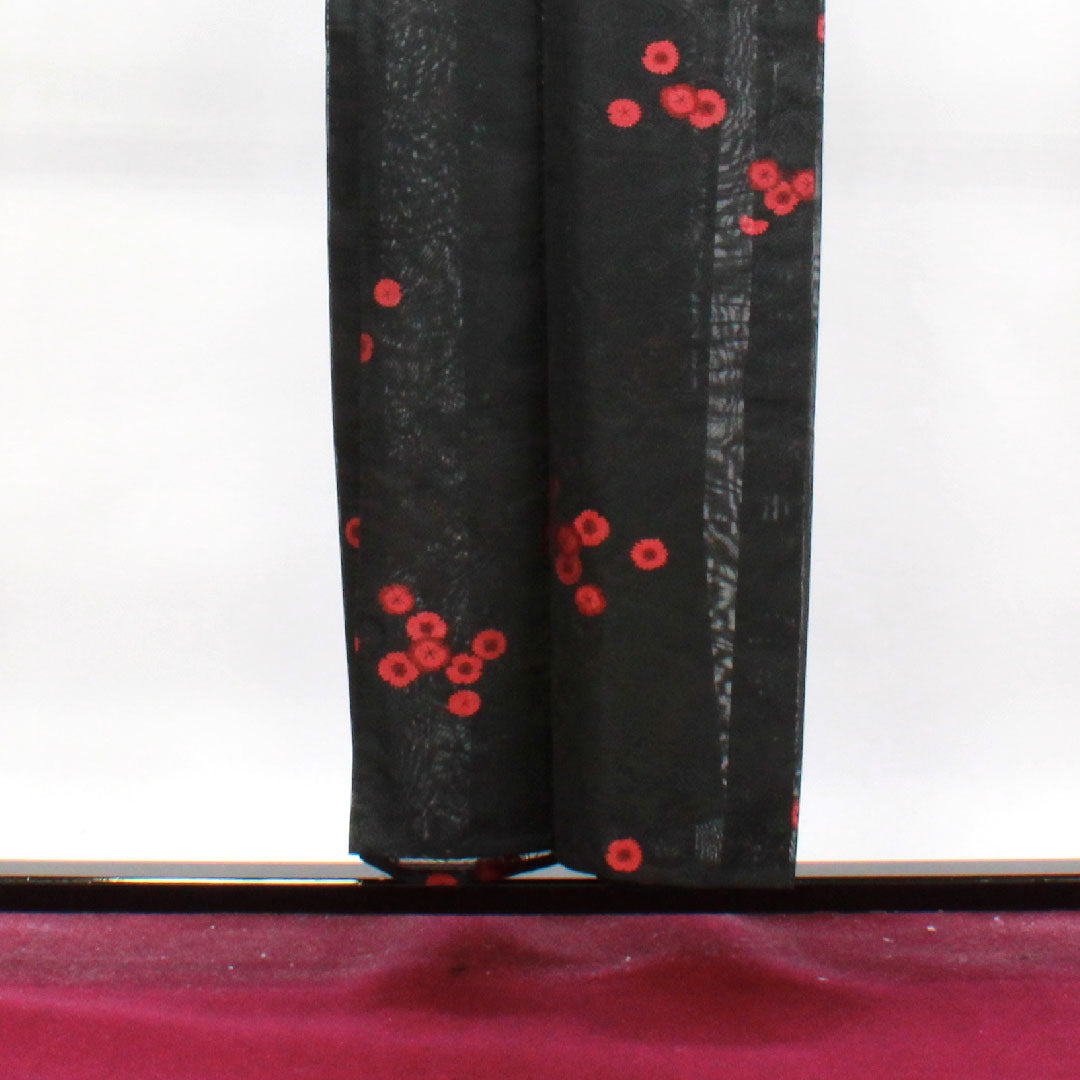 Summer kimono, polyester, small pattern, length 152.5cm, sleeve length 63cm, flowing water, chrysanthemum, washable kimono, gauze, A rank, black, 1132001243210