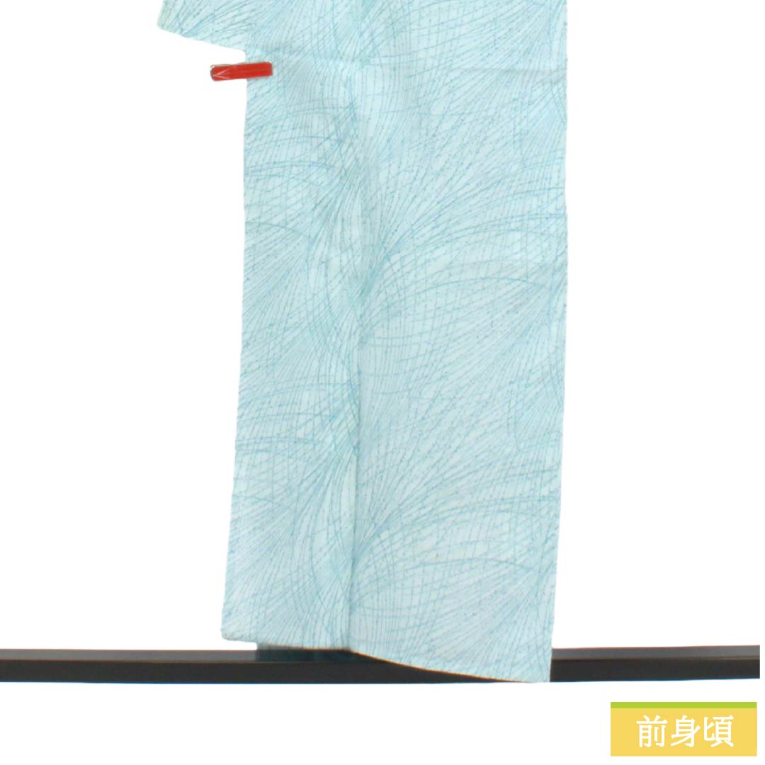 夏物 木綿 小紋 Bランク 身丈156cm 裄丈62cm 蟹鳥染色(かにとりぞめいろ) 抽象模様 紗 水色系 1132004404324