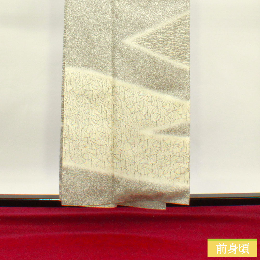 訪問着 正絹 袷 身丈158.5cm 裄丈62cm 絹鼠色 川村久太郎 タタキ染 紬地 抽象模様 Sランク グレー系 1112003842322