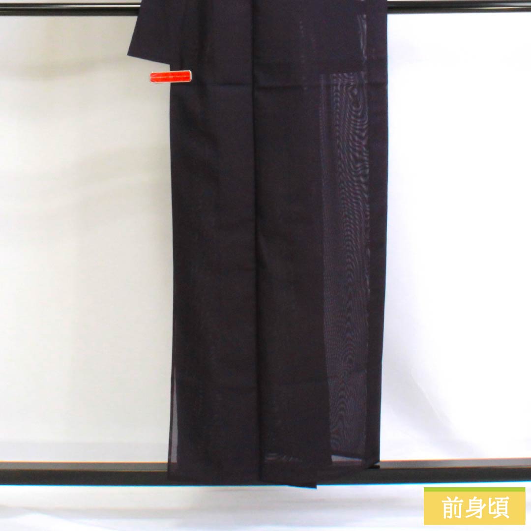 夏物 ポリエステル 色無地 Aランク 身丈155cm 裄丈65cm 紫烏色(しうしょく) 一つ紋 丸に抱き茗荷 洗える着物 絽 紫系 1132002933320
