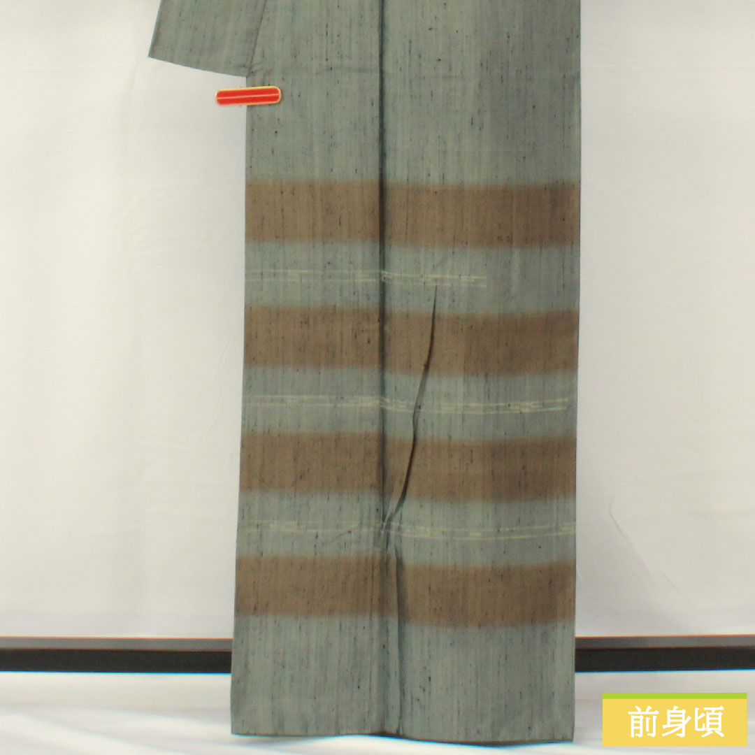 訪問着 正絹 袷 身丈163.5cm 裄丈63.5cm 深川鼠色(ふかがわねずいろ) 紬地 抽象模様 Sランク 緑系 1112005872419