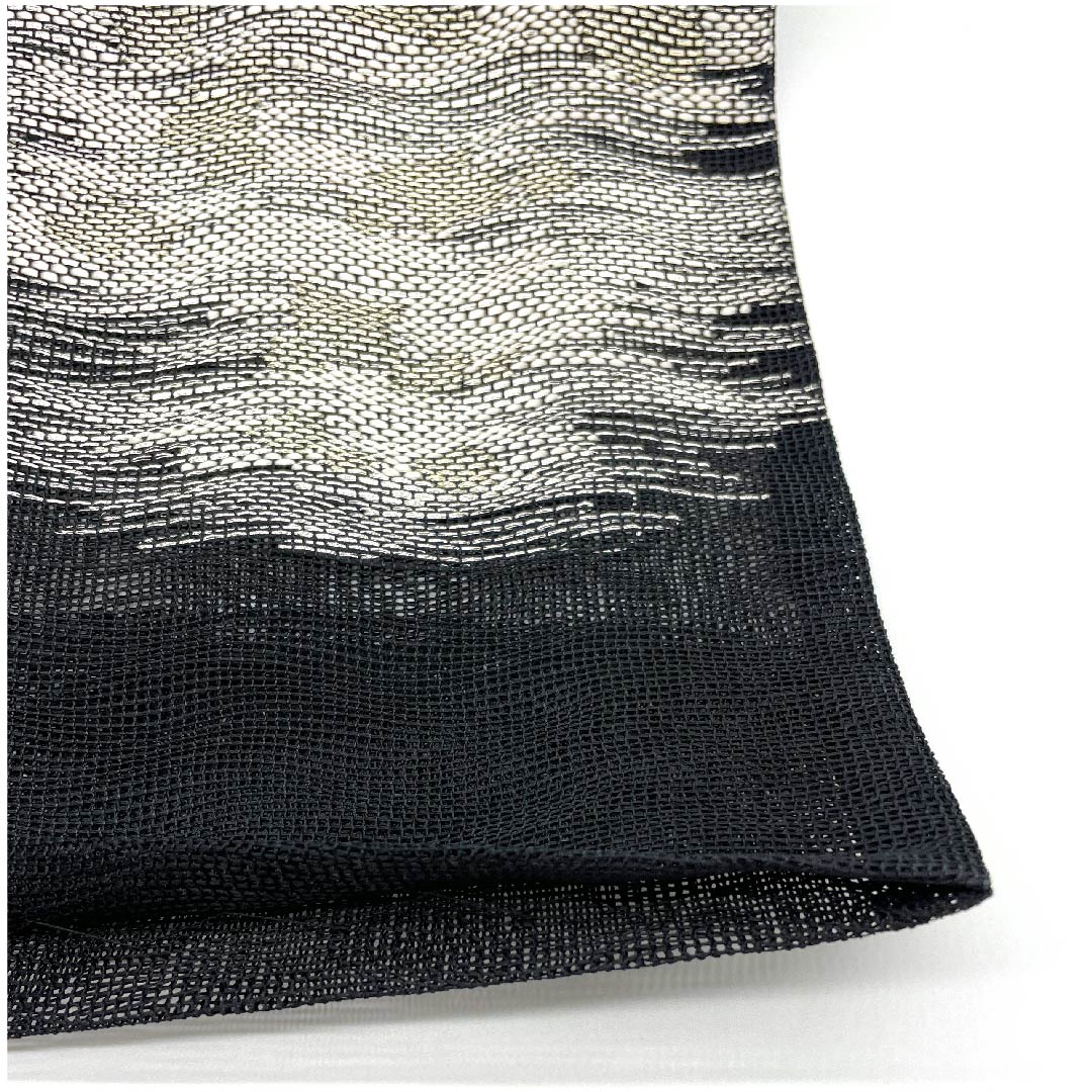 袋帯 夏帯 黒色 抽象模様 夏物 帯丈456cm ポリエステル Aランク 六通 セミフォーマル 黒系 1123008543410