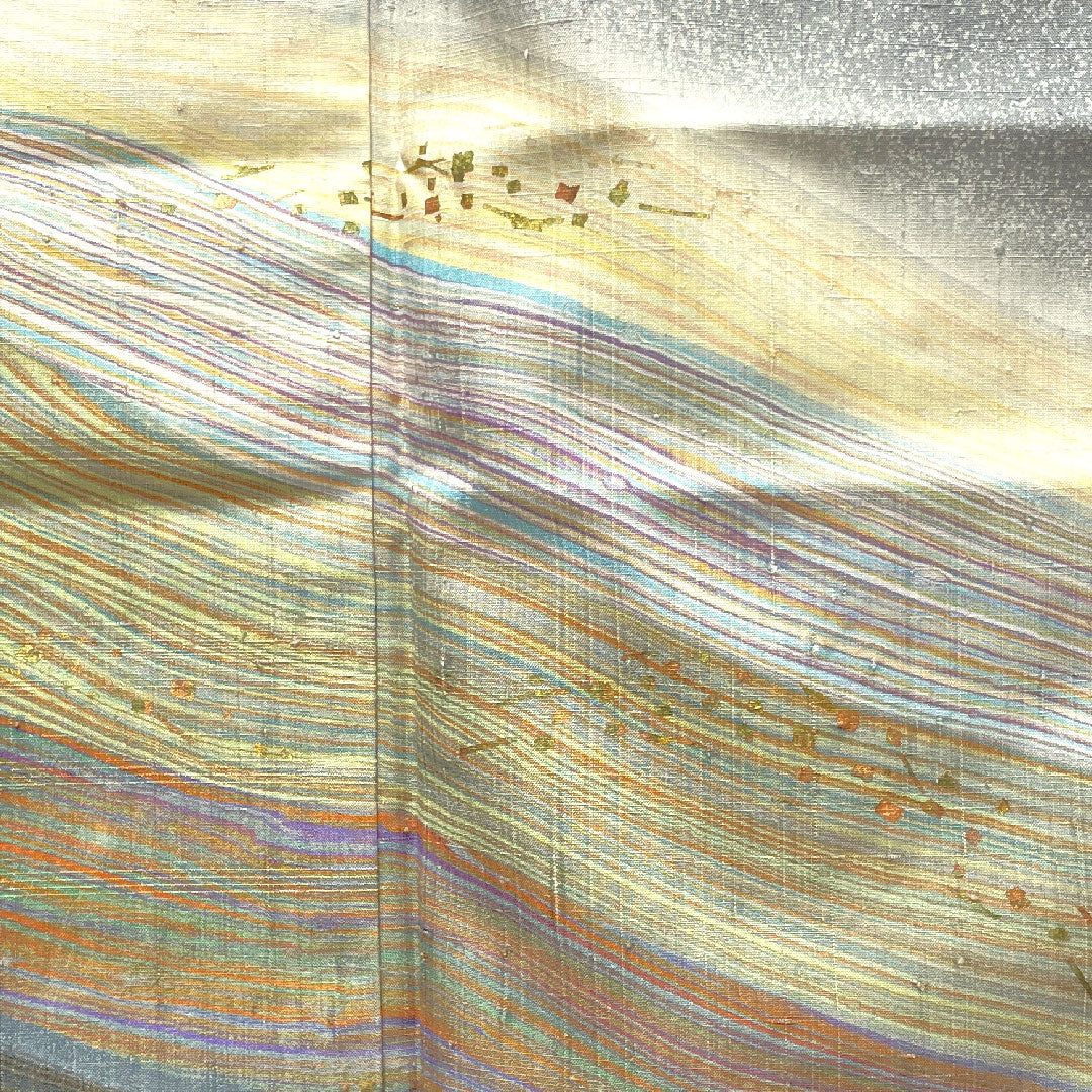 Homongi, lined, length 160cm, sleeve length 68cm, lead color, pongee fabric, abstract pattern, pure silk, A rank, gray, 1112002343422