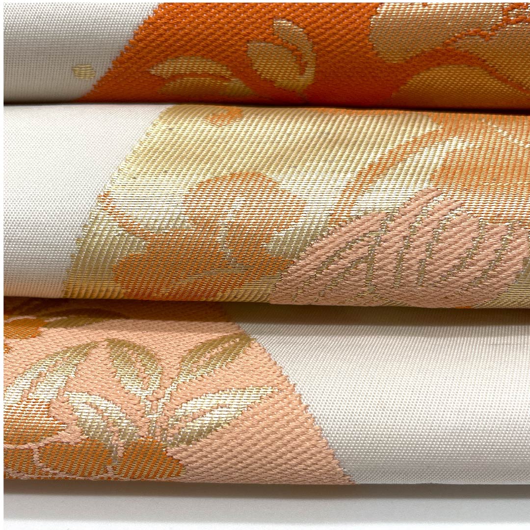 名古屋帯 胡粉色 花模様 帯丈356cm ポリ Sランク 六通 セミフォーマル 白系 1124003372311 名古屋仕立て