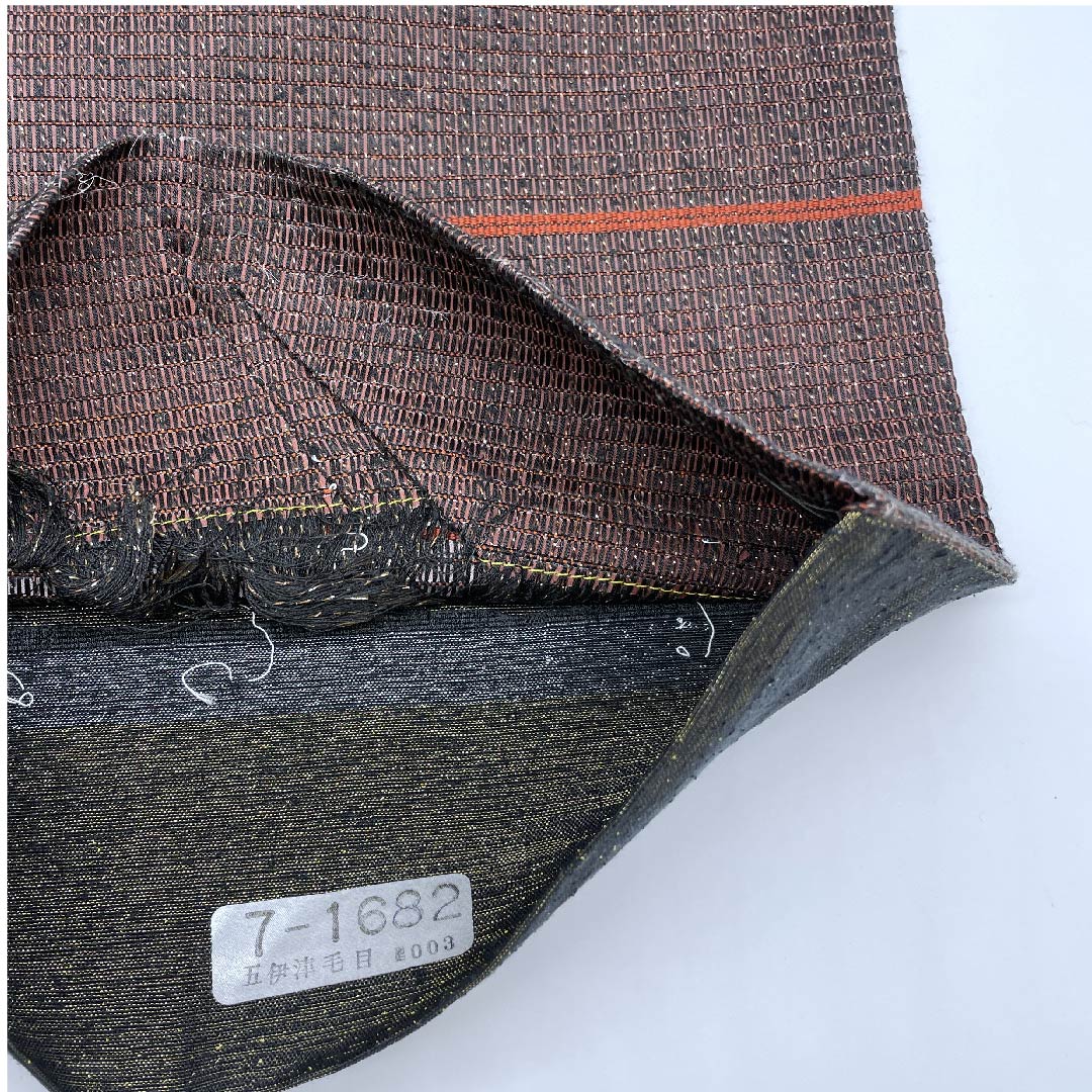 (未仕立)袋帯 桃尻色(ももじりいろ) 幾何学模様 帯丈454cm 正絹 Aランク ポイント柄 カジュアル 茶系 1123007203414