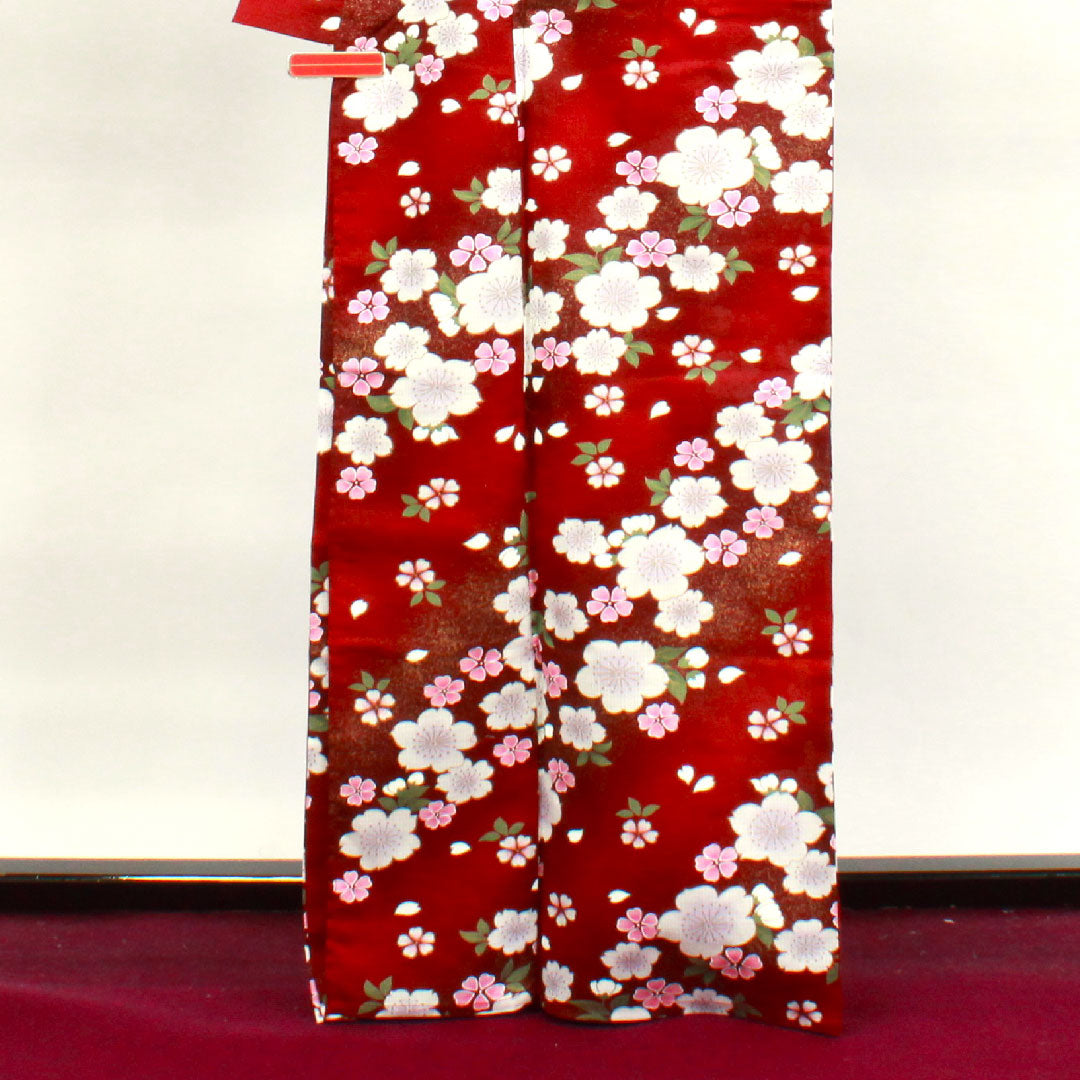 浴衣 深緋色 桜 木綿 Sランク 単衣 身丈165.5cm 裄丈68.5cm 赤系 1118003582512