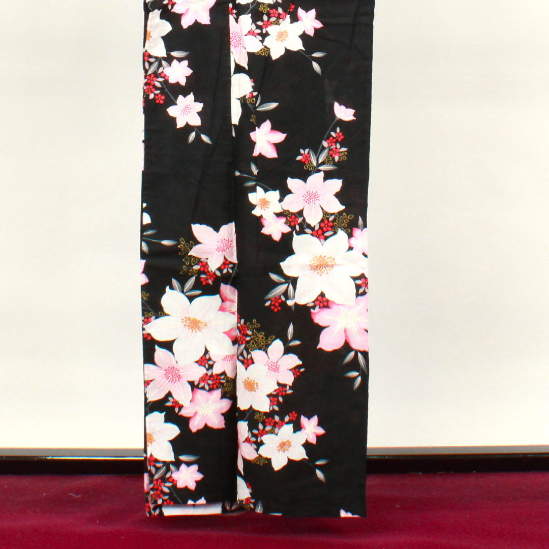 浴衣 花模様 木綿 Sランク 単衣 身丈162cm 裄丈67cm 黒系 1118001162410