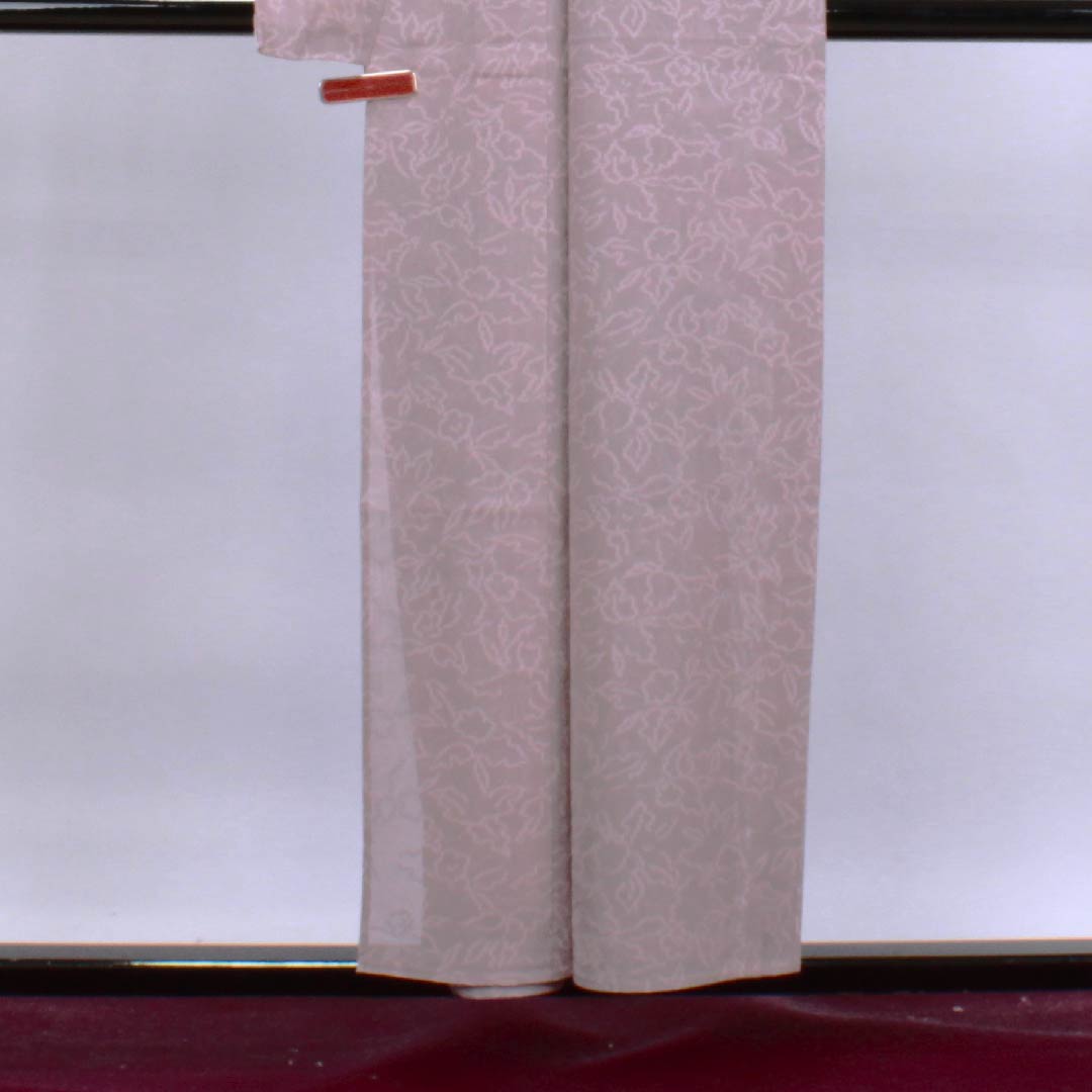 Summer pure silk komon length 155.5cm sleeve length 63.5cm light brown floral pattern gauze S rank purple 1132000222320