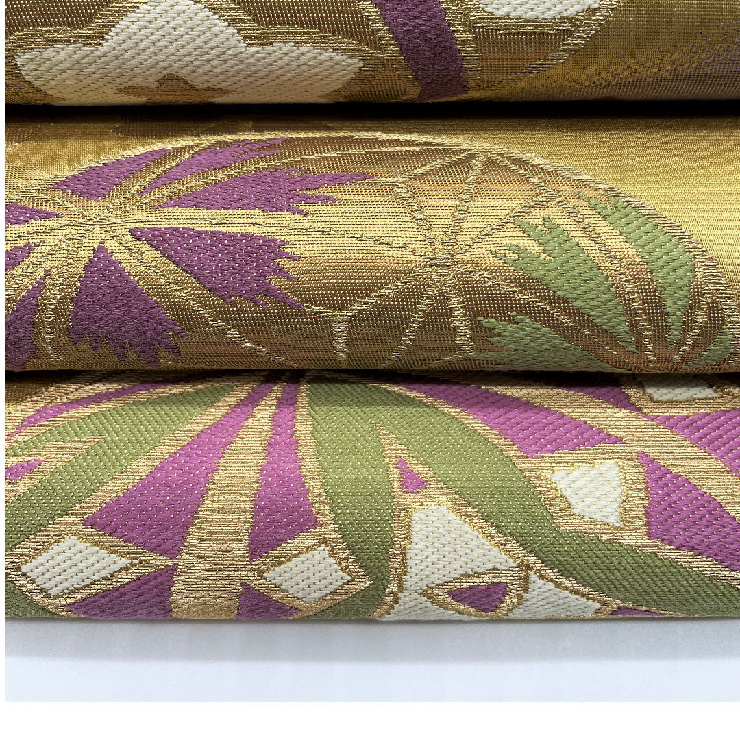 袋帯 桑染色(くわぞめいろ) 振袖用 桜 毬 帯丈444cm 正絹 Aランク 六通 フォーマル 金系 1123005183321