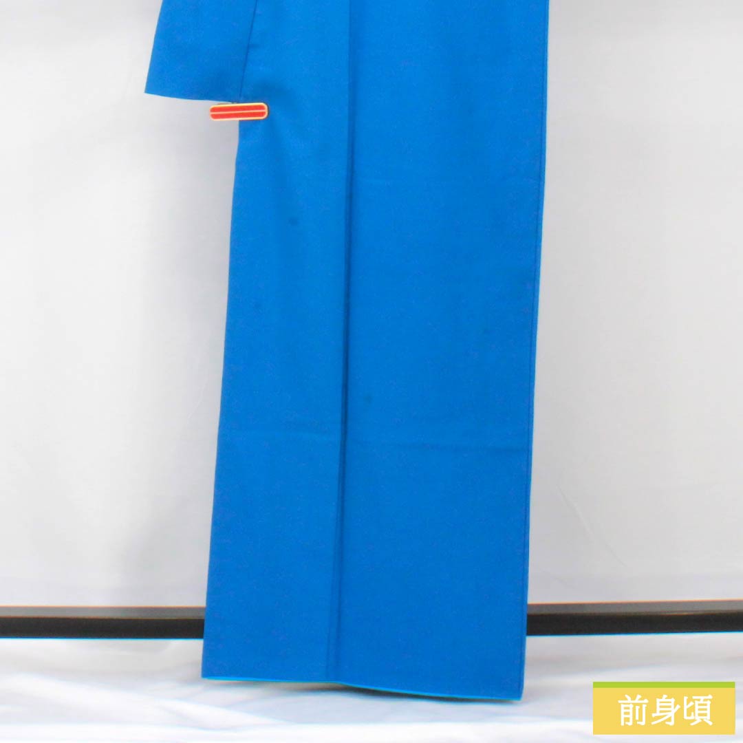 色無地 ポリエステル 身丈163cm 裄丈64cm 金碧珠色(きんぺきしゅいろ) 素無地 洗える着物 背抜き仕立て 袷 Aランク 青系 1114002153417