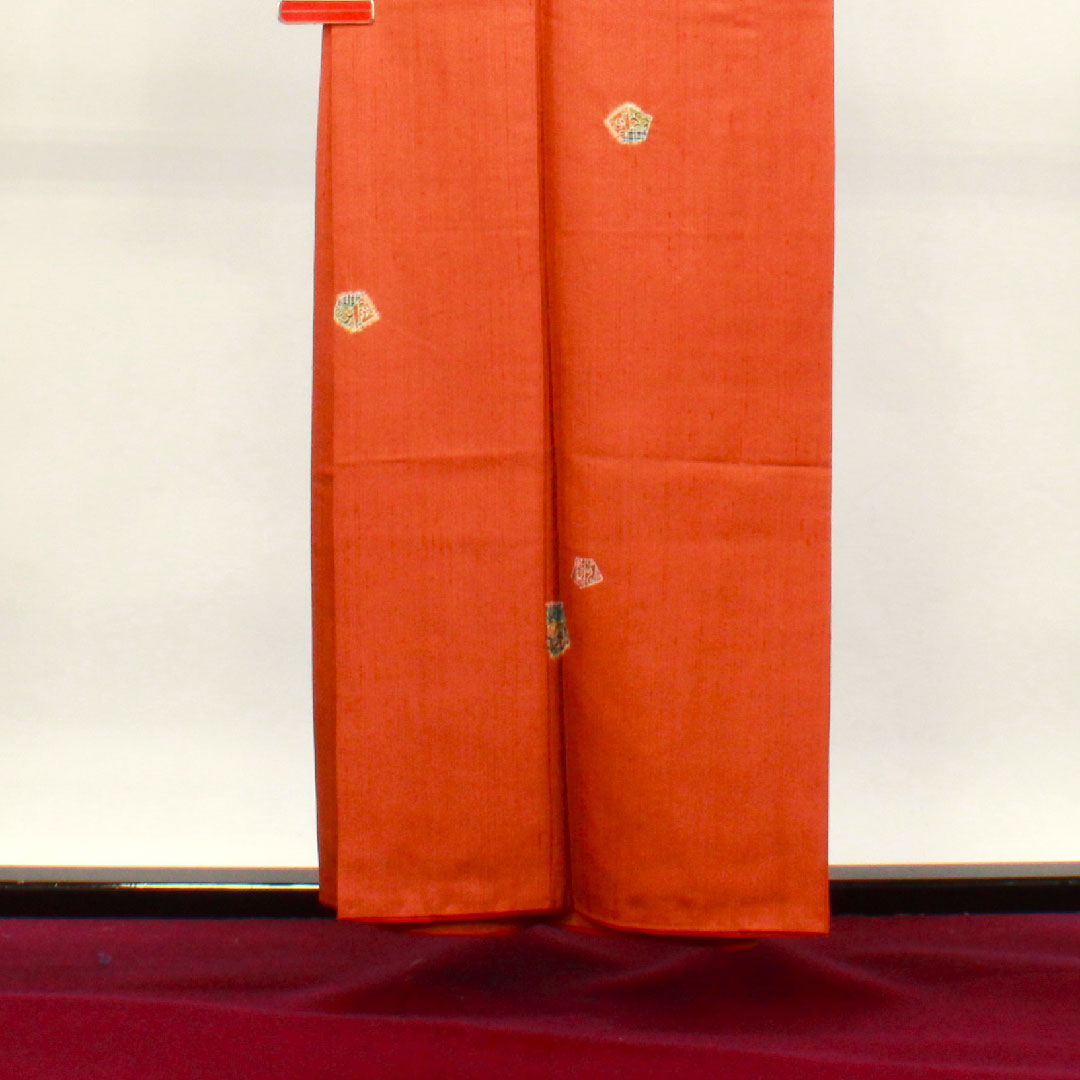 Tsumugi, Length 157cm, Sleeve length 65cm, Orange, Abstract pattern, Pure silk, S rank, Lined, Brown, 1116002802314
