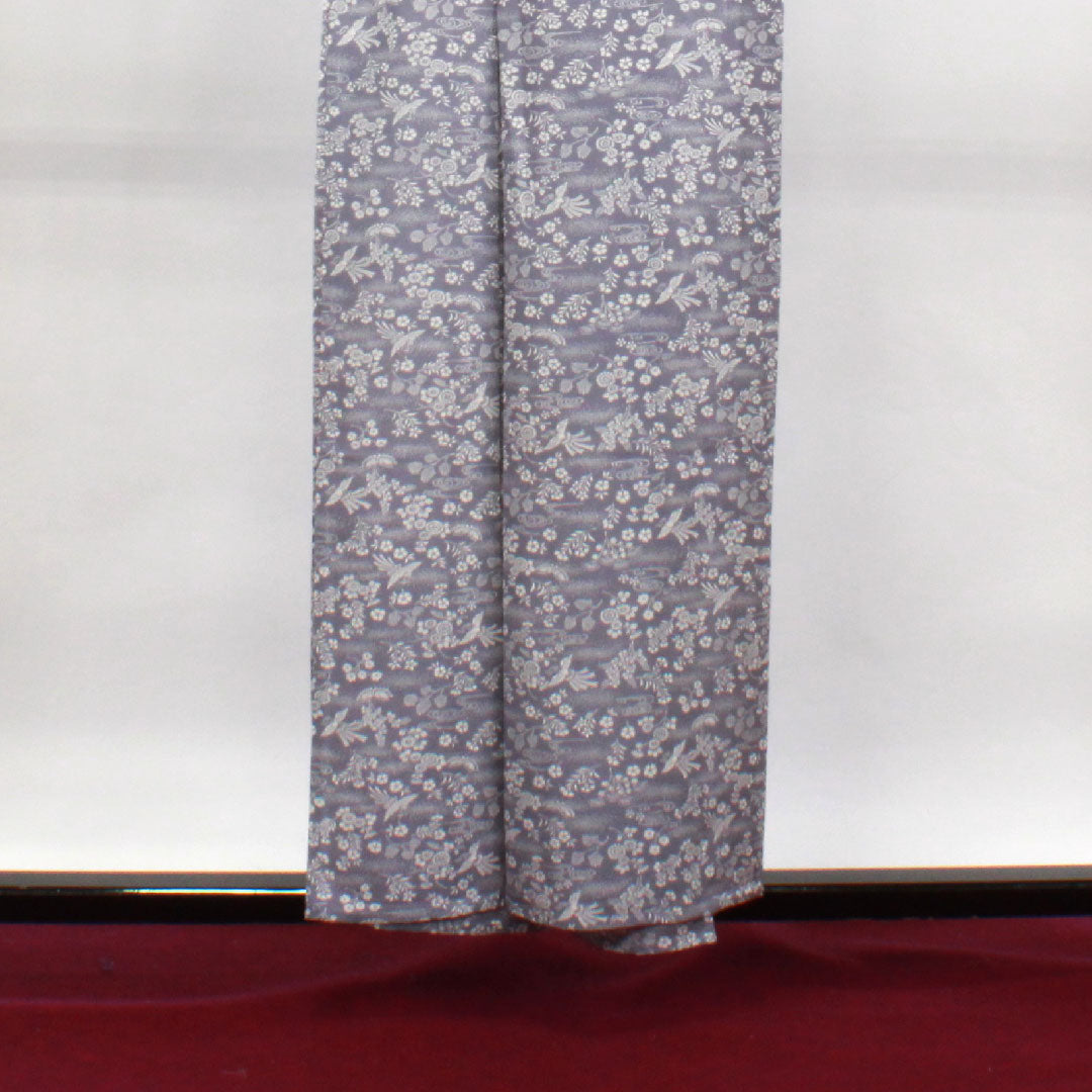 夏物 正絹 小紋 身丈155.5cm 裄丈64cm 相思鼠色(そうしねずいろ) 吉祥文様 鳳凰 菊 絽 Sランク グレー系 1132001832322