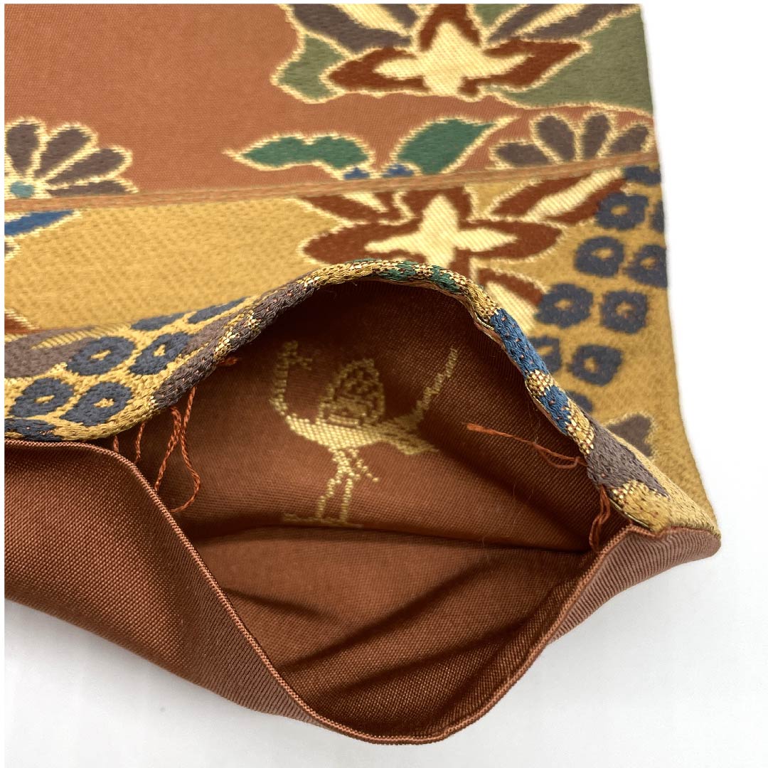 袋帯 弁柄色(べんがらいろ) 白綾苑大庭 藤 七宝 小菊 帯丈430cm 正絹 Sランク 六通 セミフォーマル グラデーション系 1123008662399