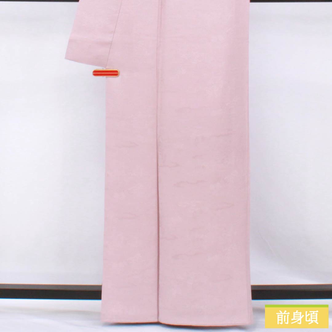 色無地 正絹 Bランク 身丈162.5cm 裄丈67cm 退紅色(あらそめいろ) 一つ紋 中陰五三桐 風景 袷 ピンク系 1114002344413