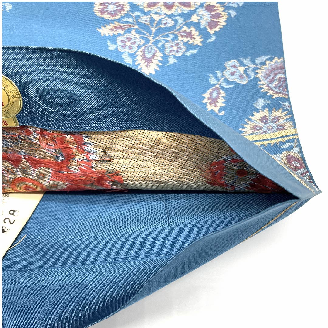 (未仕立)袋帯 次縹色(つぎのはなだいろ) 織悦 印度更紗 竜頭花文 帯丈416cm 正絹 NEWランク 六通 セミフォーマル 青系 1123006931317