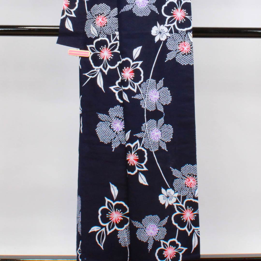 浴衣 濃紺色 桜木綿 Sランク 単衣 身丈154cm 裄丈64cm 紺系 1118004412218