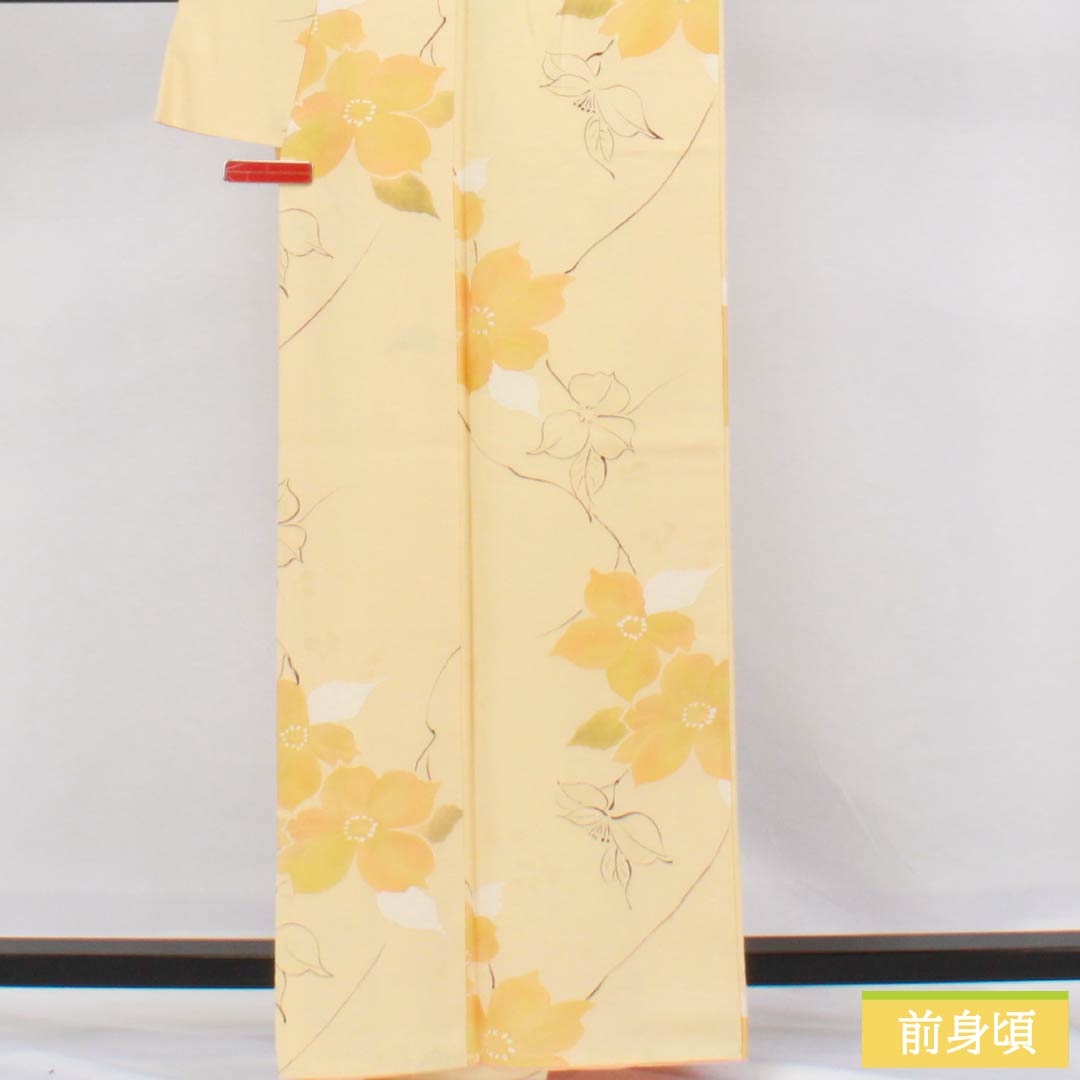 小紋 正絹 身丈160.5cm 裄丈64.5cm 袷 麴色(こうじいろ) 地紋起こし 洋花 Aランク クリーム系 1115006153415