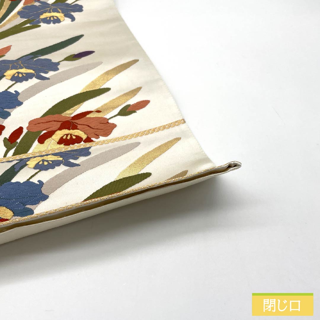 Fukuro Obi, pure silk, floral pattern, obi length 442cm, S rank, six-way, formal, white, 1123013912311