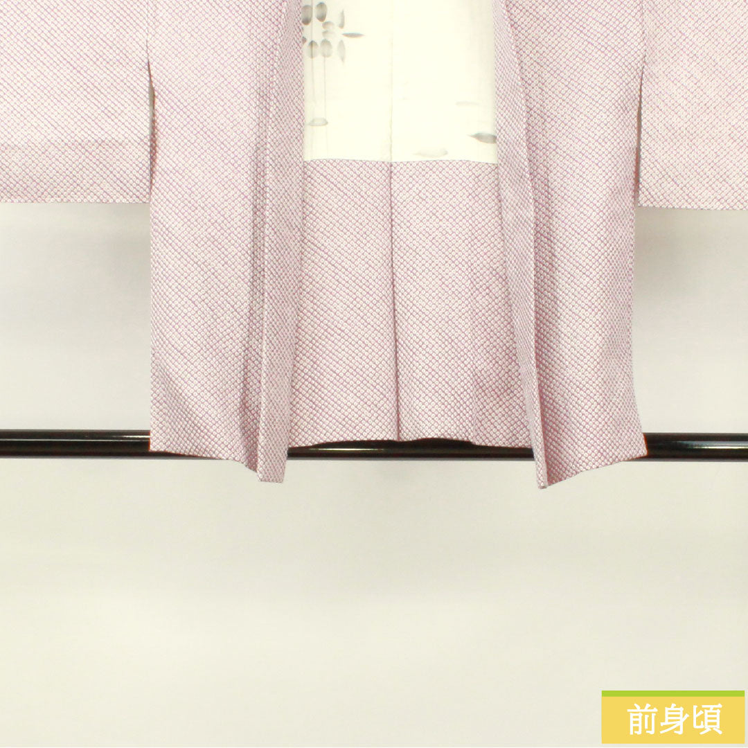 Haori (Japanese traditional coat) made of pure silk, length 77.5cm, sleeve length 62.5cm, light purple, all-dyed, Hikita, with basting thread, S rank, lined, purple, 1117001062920