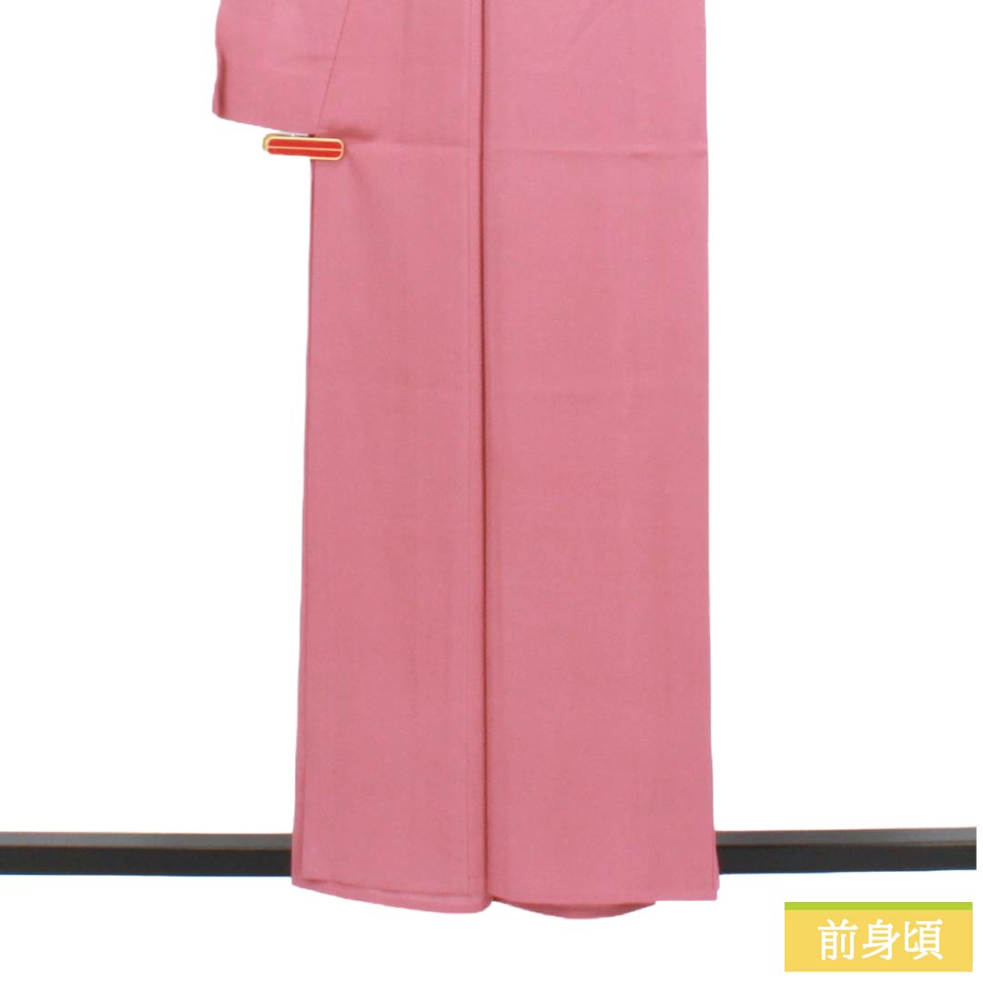 夏物 正絹 色無地 Sランク 身丈158cm 裄丈61.5cm 中紅花色(なかのくれないいろ) 素無地 一つ紋 丸に剣片喰 絽 ピンク系 1132004892313