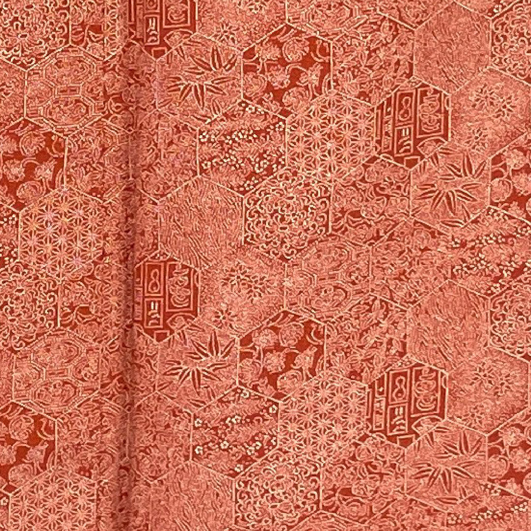 小紋 身丈164cm 裄丈64cm 袷 蝶と孔雀の羽 正絹 Sランク 朱系 1115000572316