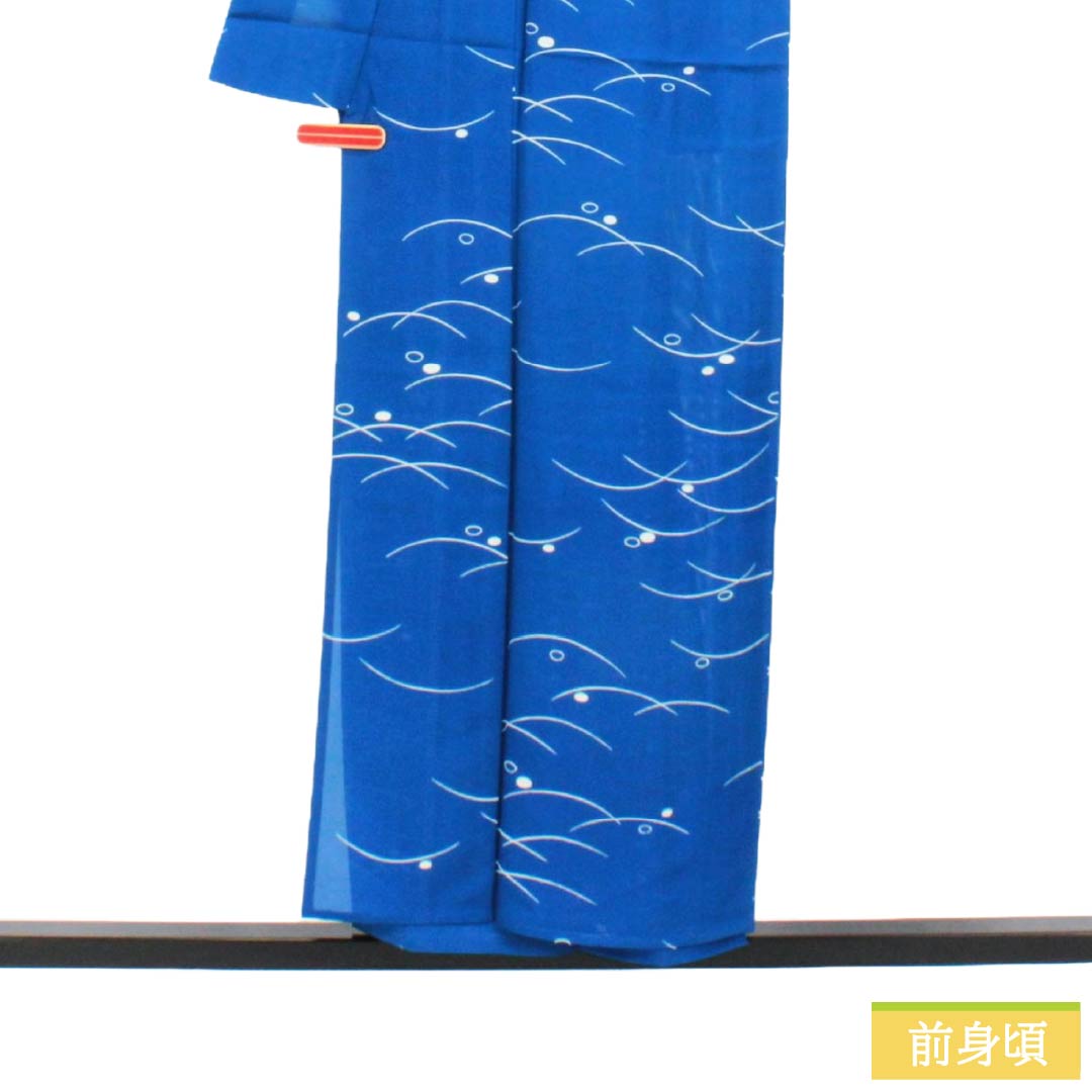 夏物 正絹 小紋 Sランク 身丈153cm 裄丈61cm 碧瑠璃色(へきるりいろ) 露芝 しつけ糸付き 絽 青系 1132003672217