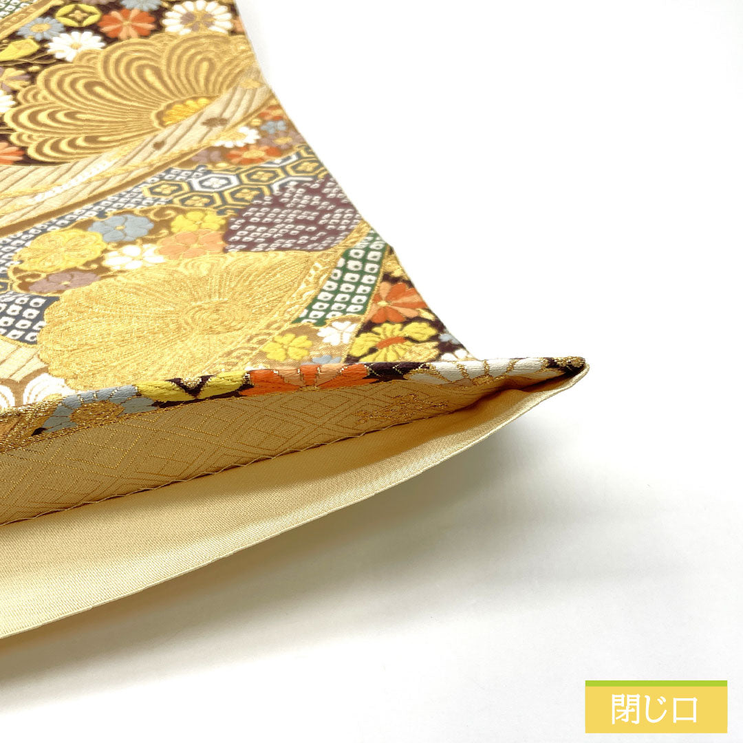 Nishijin-ori silk obi with auspicious motifs, featuring a small kosode kimono with auspicious motifs, length 430cm, six-fold hem, formal, gold-tone finish, product number 1123017222321