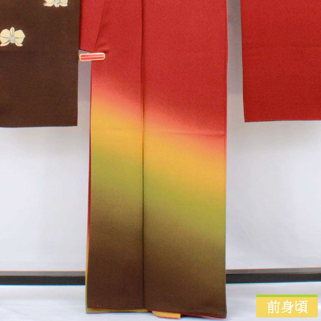 振袖 正絹 Sランク 身丈164cm 裄丈65.5cm 袷 生臙脂色(しょうえんじいろ) 京友禅 カタクリ 赤系 1113002692412