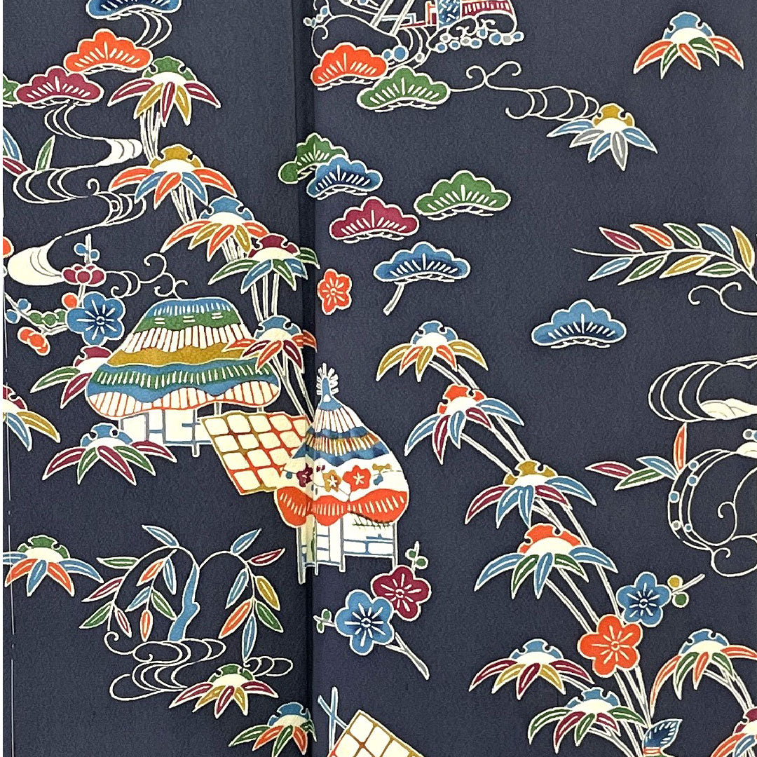 訪問着 袷 身丈157cm 裄丈64cm 型染 正絹 Sランク 紺系 1112000602318