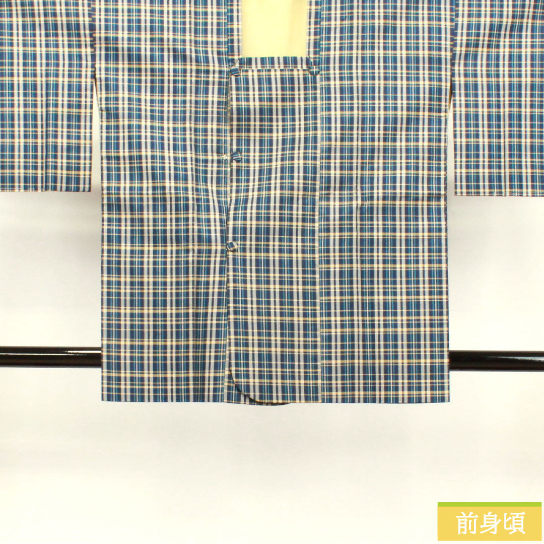 道行コート 正絹 身丈85cm 裄丈65cm 濃紺色(のうこんいろ) 格子 しつけ糸付き Sランク 袷 紺系 1117000862918