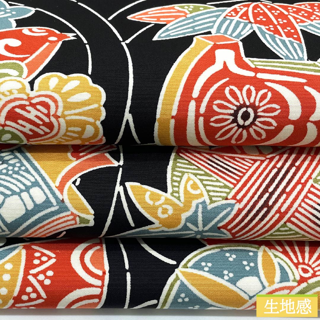 名古屋帯 黒色 型染 京紅型 鼓 糸巻き 蝶 玩具 帯丈368cm 正絹 Sランク 全通 カジュアル 黒系 1124005882310 名古屋仕立て