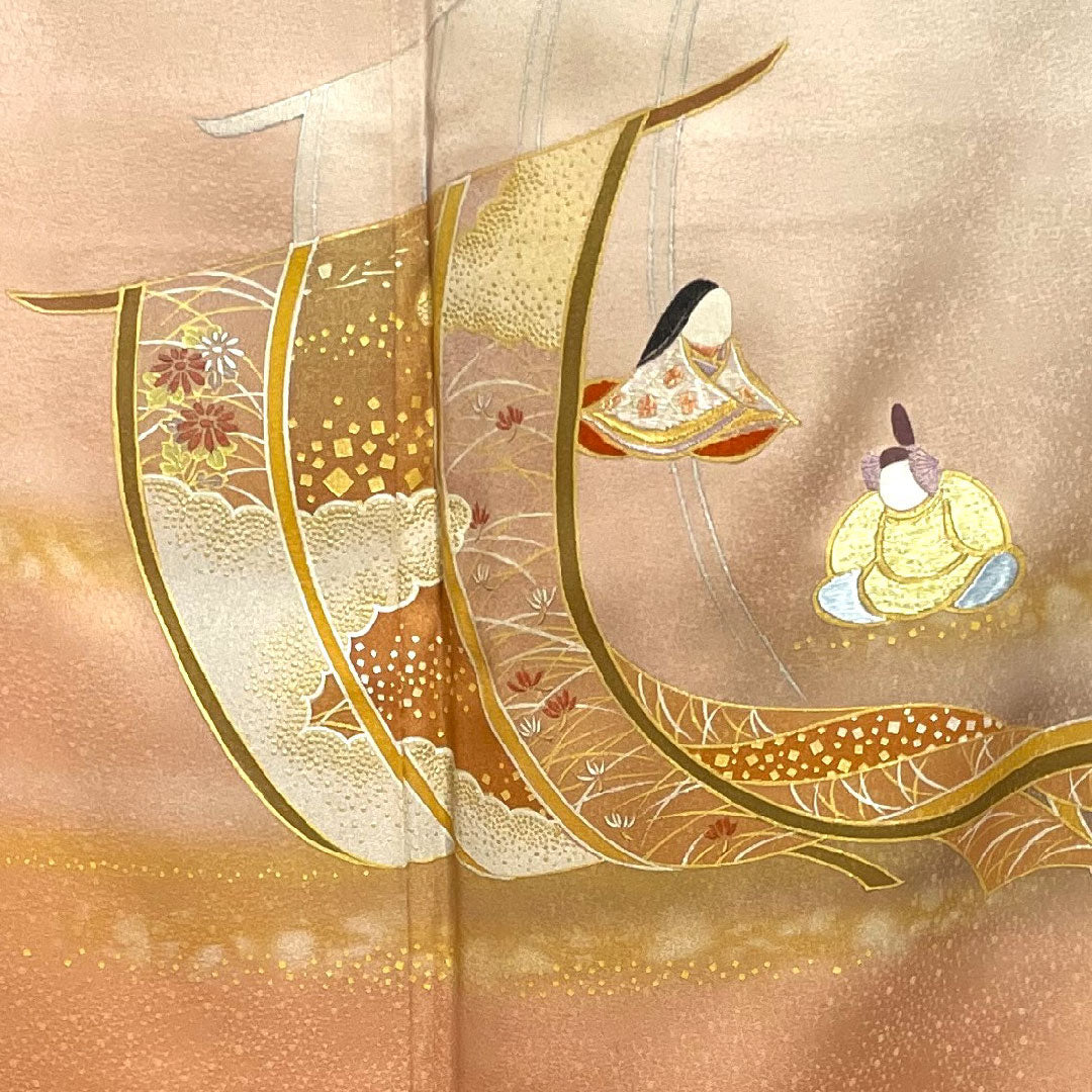 訪問着 袷 身丈160cm 裄丈65cm 桜色 人間国宝 福田喜重 人物模様 正絹 Sランク ピンク系 1112001512413