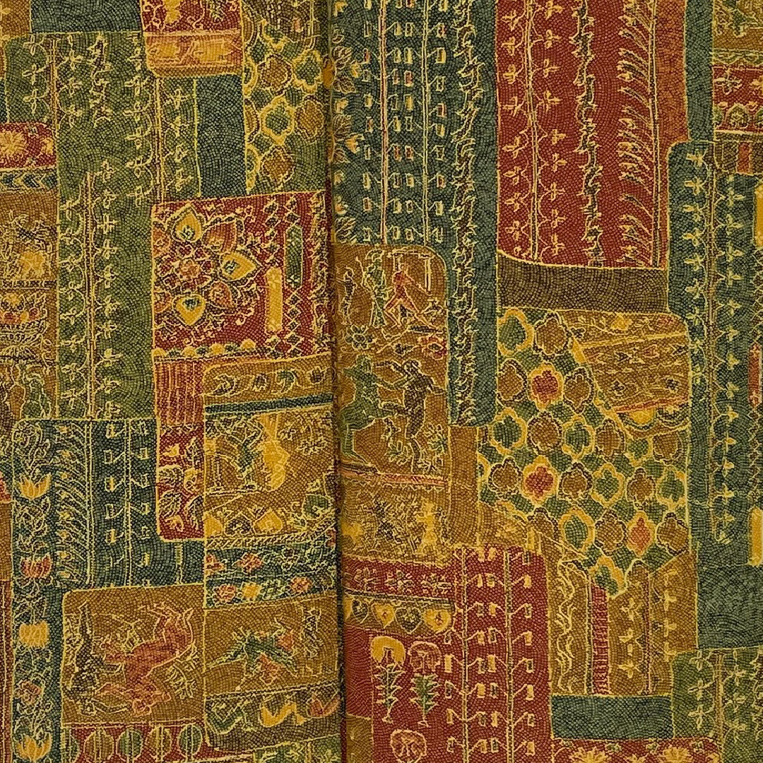 小紋 身丈152cm 裄丈64cm 袷 更紗柄 正絹 Aランク 茶系 1115000083214