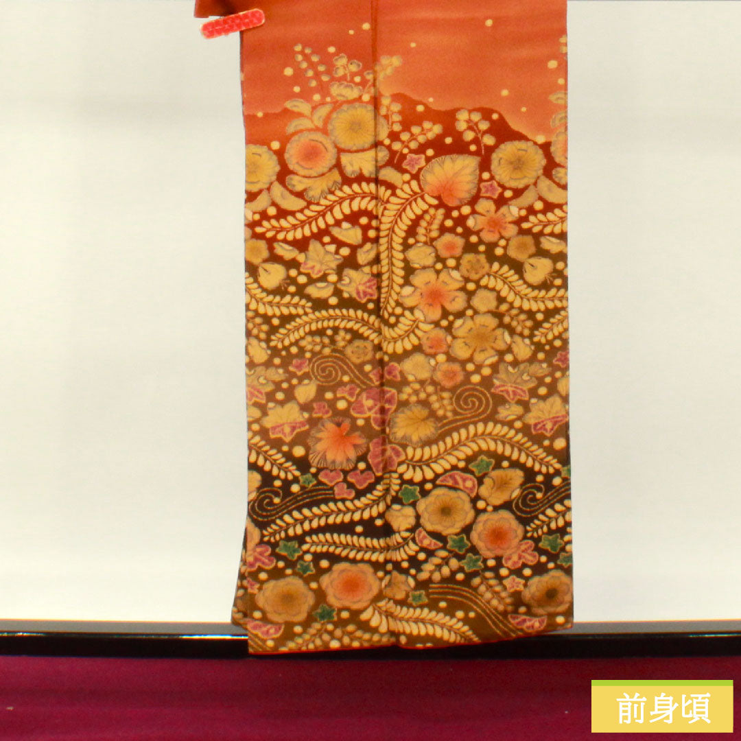 訪問着 正絹 袷 身丈153.5cm 裄丈67.5cm 赤錆色(あかさびいろ) 辻ヶ花 Aランク 茶系 1112004873214