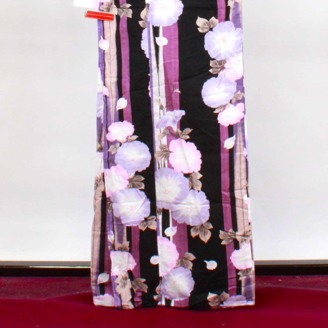 浴衣 黒色 朝顔 木綿 Sランク 単衣 身丈163.5cm 裄丈62.5cm 黒系 1118004092410